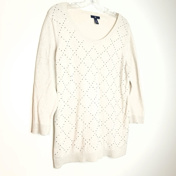🌶️Gap Sweater Women’s XL Cream-White Embellished Diamond Pattern Long Sleeve - Picture 3 of 15